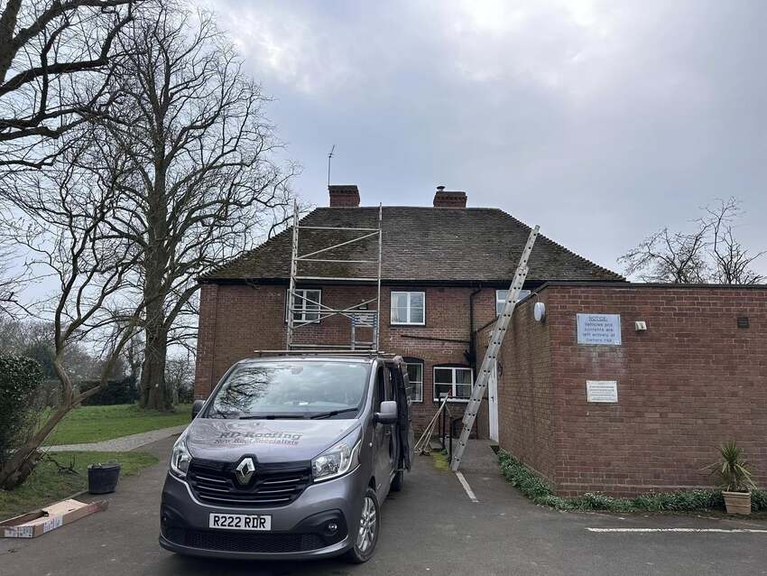 Scaffolding set up for a full re-roof